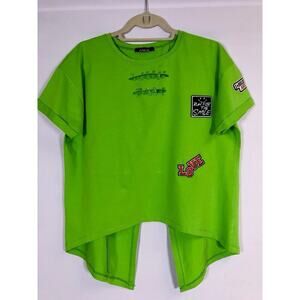 Vintage Y2K Neon Green Cutout Cotton Top Punk Retro Dopamine Size 2 Angie